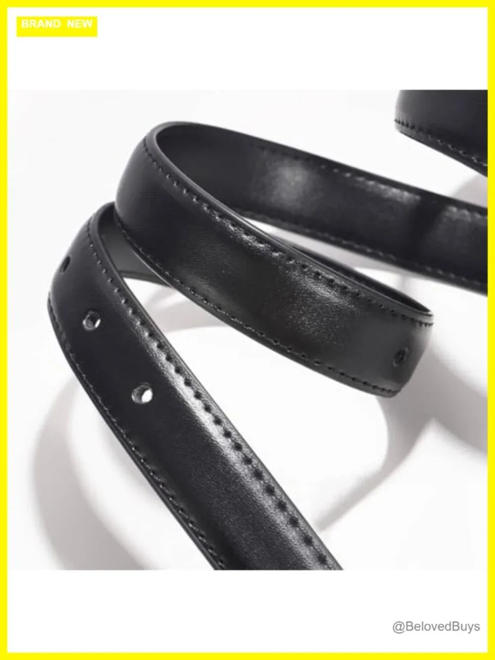 Women's Skinny PU Leather Belt with Gold Buckle, Faux Leather Waist Belt